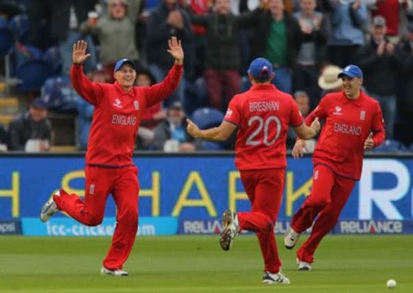 England's Joe Root celebrates catching New Zealand batsman Brendon McCullum
