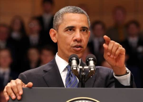 President Barack Obama delivers a keynote address at Waterfront Hall in Belfast