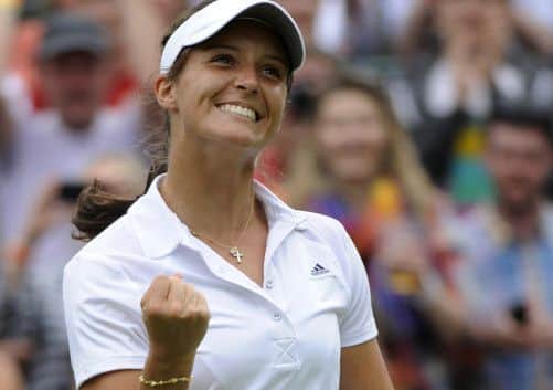 Laura Robson celebrates winning her First Round match of the Ladies' Singles at Wimbledon
