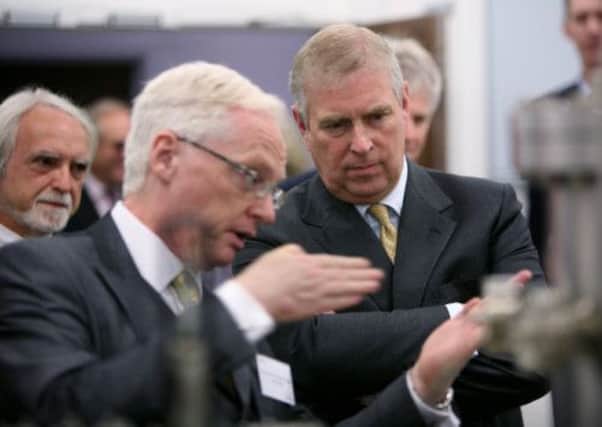 The Duke of York with Professor Roger Barlow during his visit to the university in May.