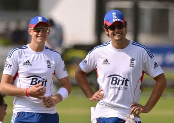 England's Joe Root and Alastair Cook during the nets session