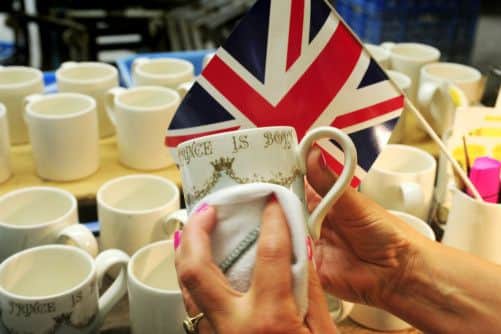 Memorabilia prototype mugs await the naming of the Royal Baby before going into production at Burleigh factory, Stoke On Trent. PRESS ASSOCIATION Photo. Picture date: Tuesday July 23, 2013. See PA story ROYAL Baby. Photo credit should read: Rui Vieira/PA Wire