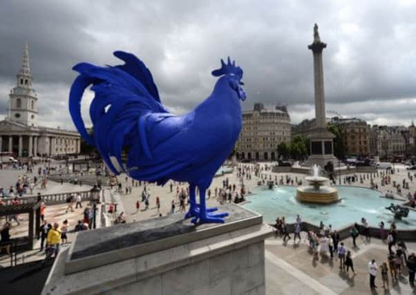 German artist Katharina Fritsch unveils  her Fourth Plinth sculpture 'Hahn/Cock' in Trafalgar Square.