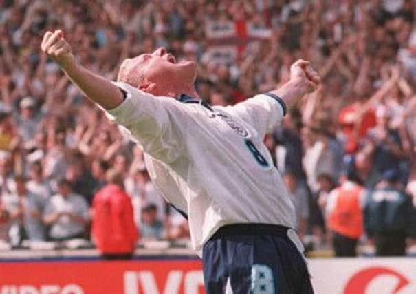 Paul Gascoigne celebrates after scoring during Euro '96