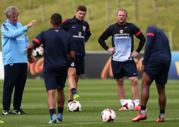 MAKING A POINT: England coach Roy Hodgson talks during training yesterday ahead of the  friendly international with Scotland.