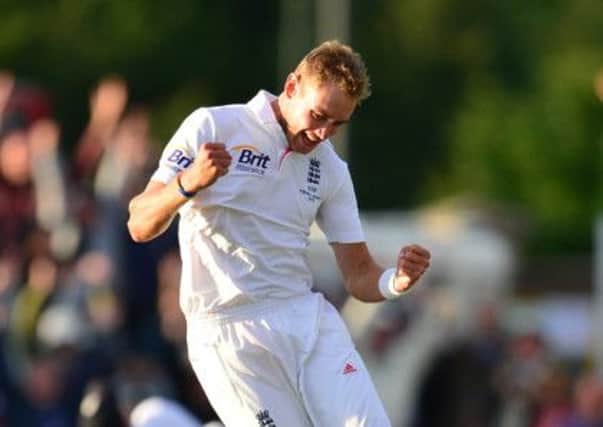 England's Stuart Broad celebrates victory over Australia.