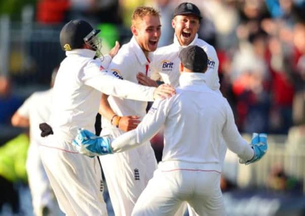 England Stuart Broad and Graeme Swann celebrate victory over Australia during day four of the Fourth Investec Ashes test match at the Emirates Durham ICG, Durham.