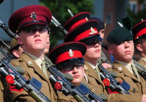 PRIDE ON PARADE: Junior soldiers march during their graduation parade at the Army Foundation College, Harrogate.