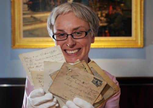 Manager of Doncaster Museum and Art Gallery, Carolyn Dalton with rare letters from Sir Nigel Gresley