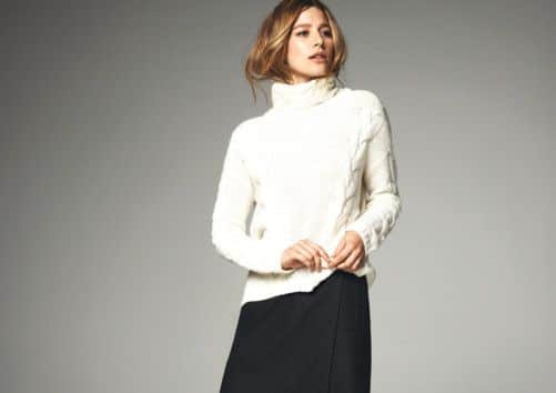 Cashmere cable knit roll neck in Soft White