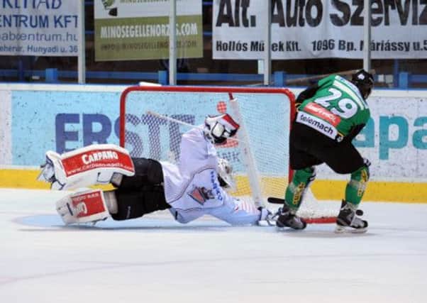 GOTCHA: Sheffield Steelers' Frank Doyle makes a crucial save in the shoot-out to help his team to a 3-2 victory over Olimpija Ljubljana.