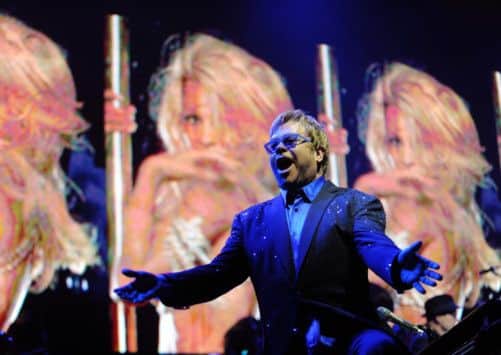 Sir Elton John performs live on stage at the opening night of the First Direct Arena in Leeds.