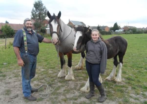John Richardson and grand-daughter Megan with Tochill Lady Rosalind and foal Tochill Lady Florence