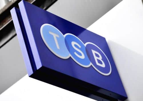 TSB logo on a branch in Baker Street, London on the bank's first day of trading