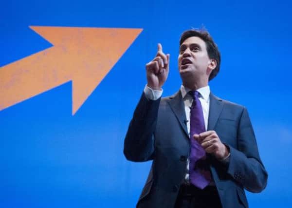 Labour leader Ed Miliband addresses delegates at the TUC Conference in Bournemouth