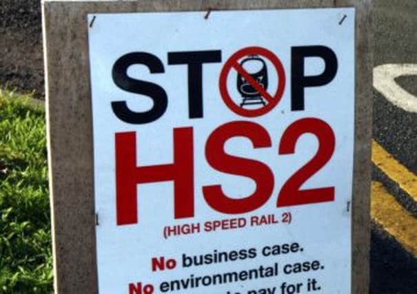 A Stop HS2 sign at the road side in Drayton Bassett, Staffordshire.