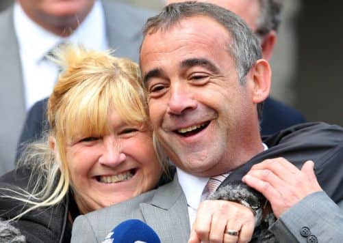 Coronation Street actor Michael Le Vell hugged by his sister Sue outside Manchester Crown Court