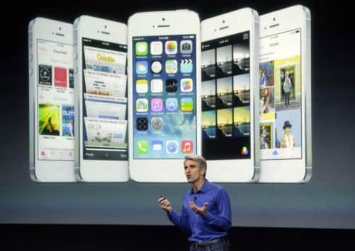 Craig Federighi, senior vice president of Software Engineering at Apple, speaks during the new product release