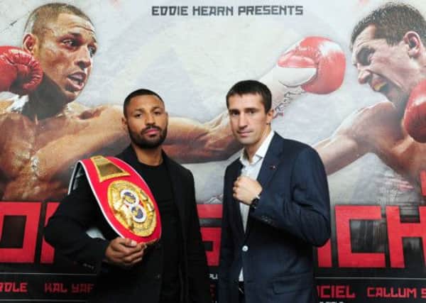 Kell Brook (left) and Vyacheslav Senchenko pose during the press conference at the Motorpoint Arena, Sheffield.