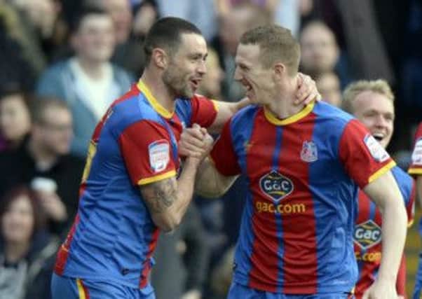 Crystal Palace's Peter Ramage (right) celebrates scoring with team mate Damien Delaney