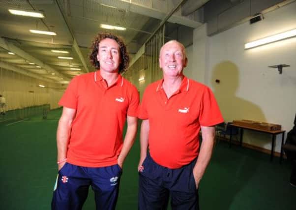 Ryan Sidebottom, with dad Arnie, at his cricket academy in Headingley