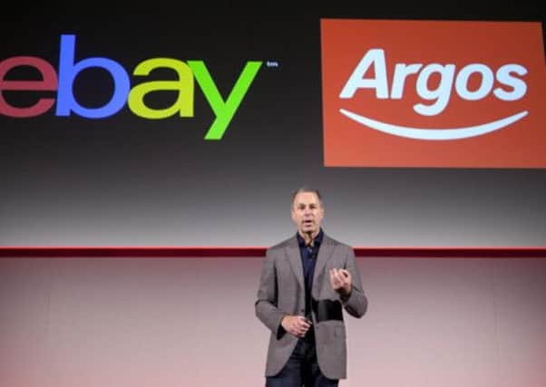 Devin Wenig, President of eBay announces the new pilot programme between Argos and eBay, in London.