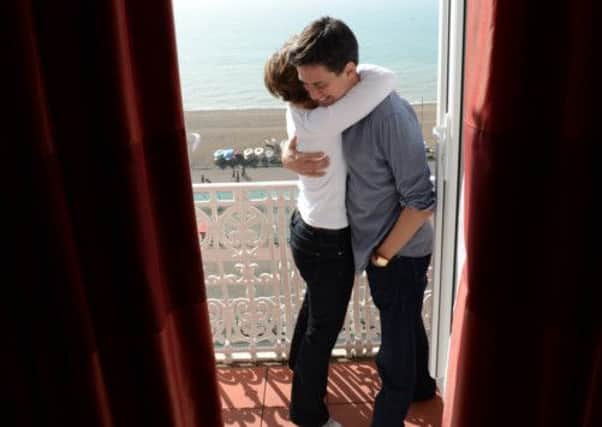 Labour leader Ed Miliband and his wife Justine in their hotel room in Brighton, as he gets ready to give his  keynote speech