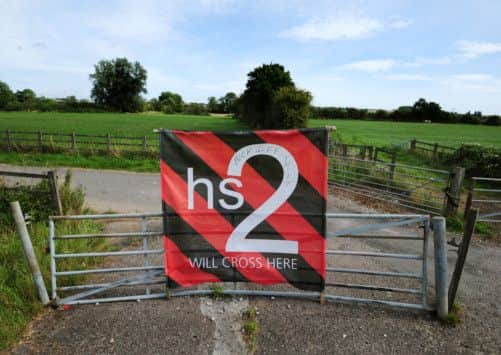 An HS2 sign in Austrey, Warwickshire