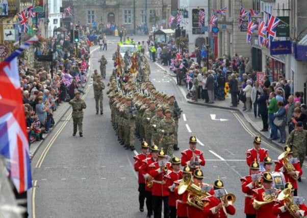 Soldiers from 1 Yorks, The Yorkshire Regiment, during a Freedom Parade through Warminster, Wiltshire.
