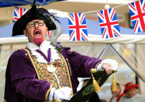 Dev Hobson, Kidsgrove Town Crier from Staffordshire taking part in the British Town Cryer championships in Huddersfield