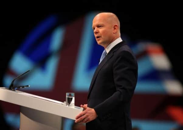 Foreign Secretary William Hague delivers his speech to delegates on the first day of the Conservative Party Conference at Manchester Central
