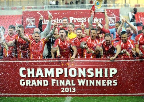 Sheffield Eagles players celebrate after winning the final