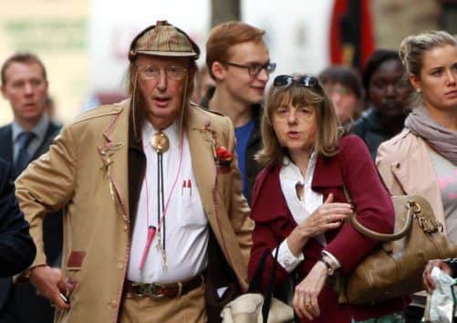 John McCririck and his wife Jenny arriving at the London Central Employment Office