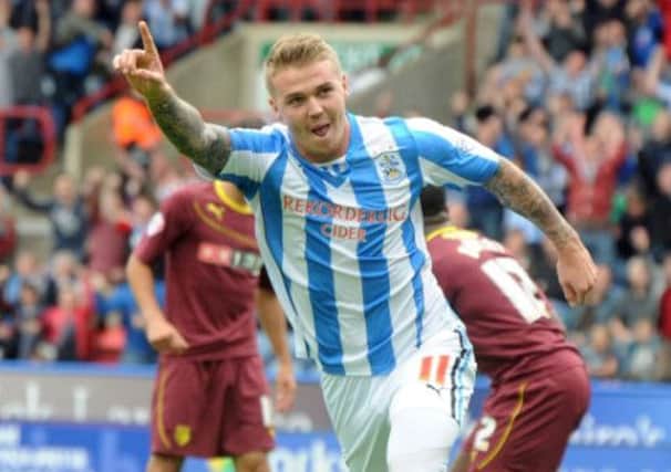 Huddersfield's Danny Ward celebrates his goal.