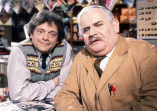 David Jason and Ronnie Barker during filming of Open All Hours.