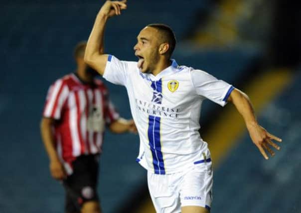 Leeds United Under-21 player Lewis Walters celebrates opening the scoring against Sheffield United