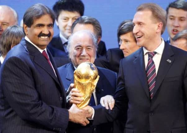 FIFA President Joseph Blatter and Sheikh Hamad bin Khalifa Al-Thani, Emir of Qatar
