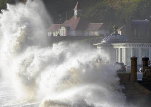 Scarborough's Spa Complex on the South Bay takes a pounding from the waves as the first wild ,windy weather of Autumn pushes in alone the East Coast. Picture: Tony Bartholomew