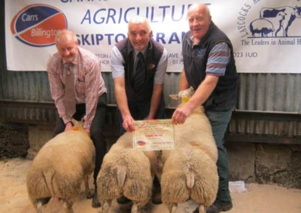 John Croft took first in the class of three lambs weighing up to 42kg at Otley