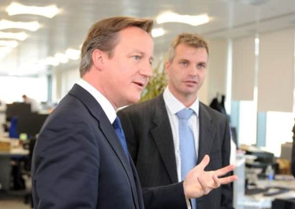 David Cameron at the Yorkshire Post's offices in Leeds with Editorial Director Jeremy Clifford