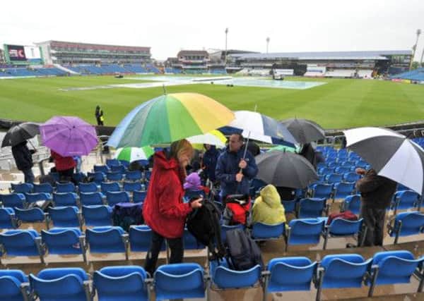 Spectators in the stands as play is delayed ahead of the One Day International match Headingley, Leeds.