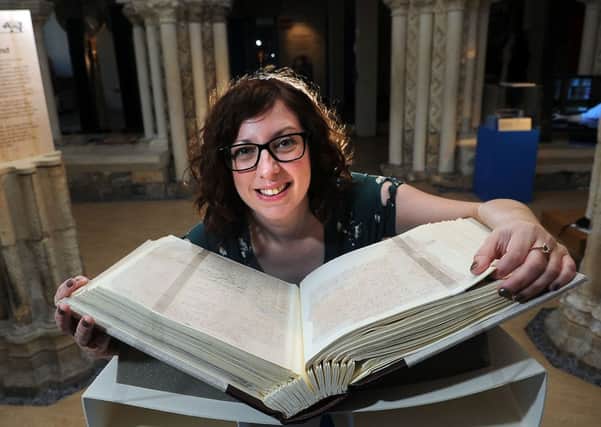 Natalie McCaul, Curator of Archaeology with the house book at the Yorkshire Museum, York.
 Picture by Gerard Binks