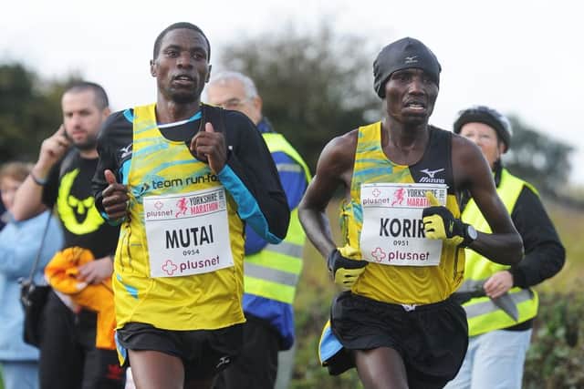 Second and first place in the plusnet Yorkshire Marathon, John Mutai and Edwin Korir