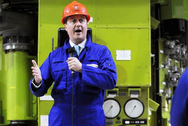 Prime Minister David Cameron delivers a speech to workers in the Charge Hall at Hinkley Point B in Somerset.