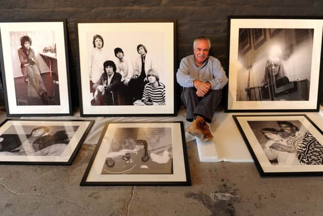 Paul Berriff with a portraits of Jimi Hendrix, the Rolling Stones and Marianne Faithfull,  taken in Yorkshire in the 1960s