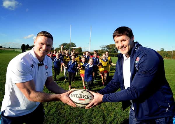 England RU International Chris Ashton and Joel Tomkins, were working with a group of youngsters from Wetherby High School as part of the England Connected philosophy that was created when Stuart Lancaster became head coach. (Picture: James Hardisty).