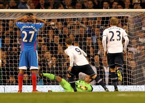 Tottenham's Roberto Soldado scores the winning goal from the penalty spot during the Barclays Premier League match at White Hart Lane, London.