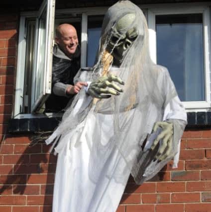 Alan Steele has decorated his house on Scott Hall Road, Leeds, for Halloween.