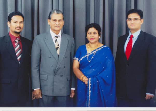 Thavisha Lakindu Peiris (far left) with his father Sarath Mahinda Peiris (second left) and mother Sudarma Narangoda (second right).