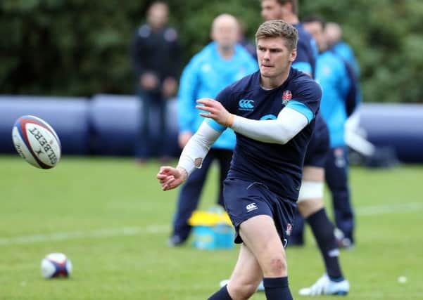 England's Owen Farrell during a training session at Pennyhill Park Hotel, Bagshot